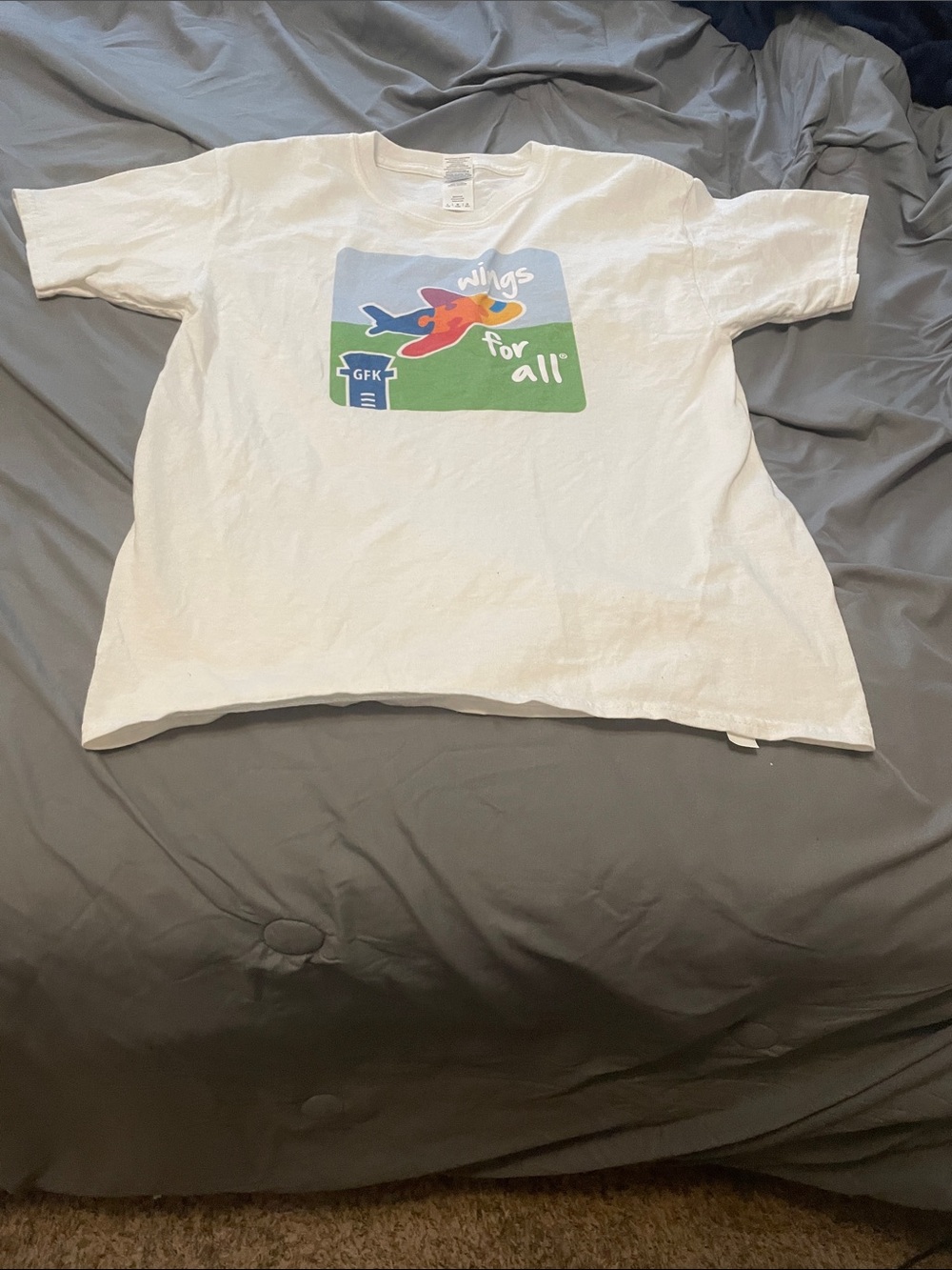 Gildan White Kids T-Shirt with Colorful Plane Graphic